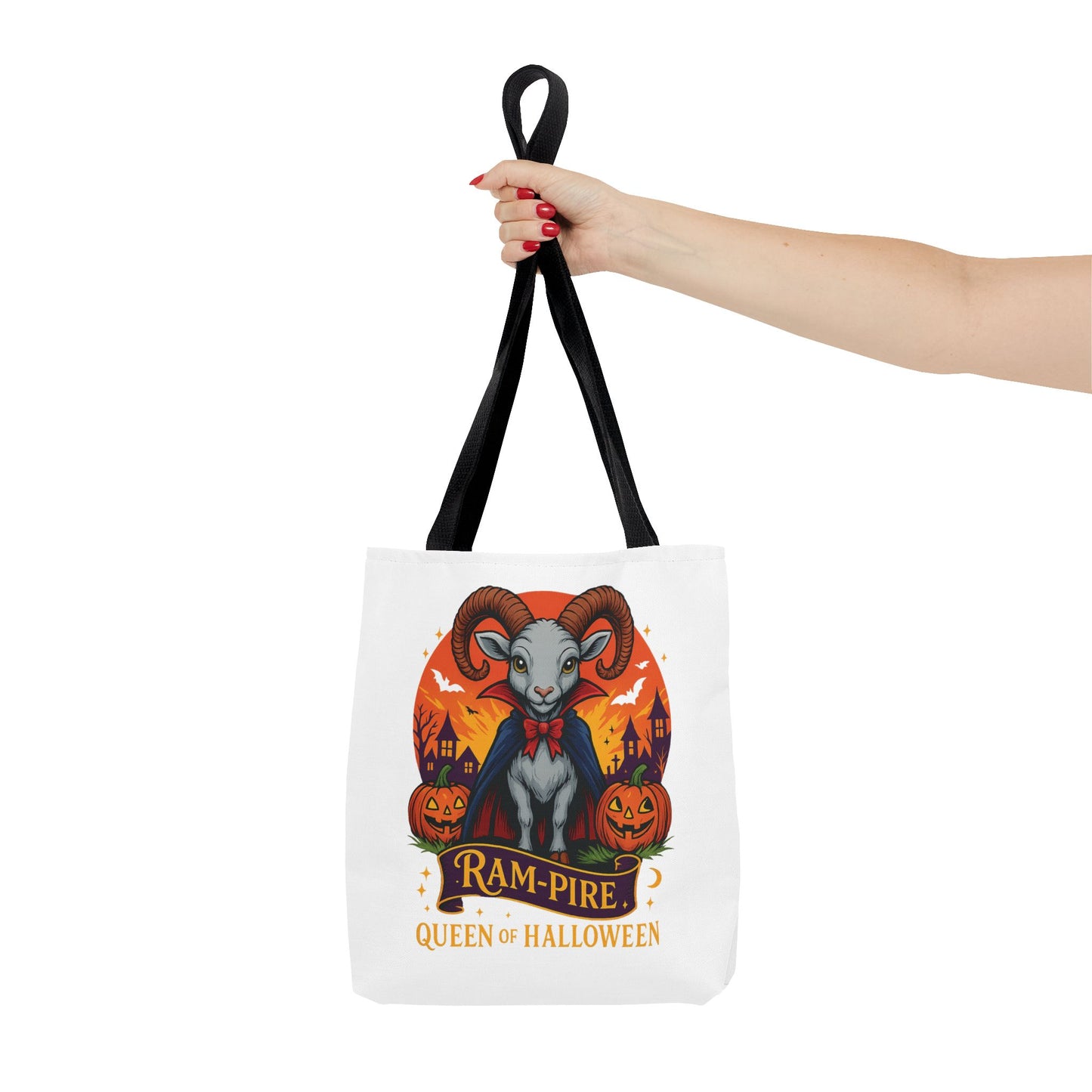 Aries Halloween Ram-Pire Queen Tote Bag, Spooky Aries Tote, Halloween Party Accessory, Gift for Aries, Halloween Decor