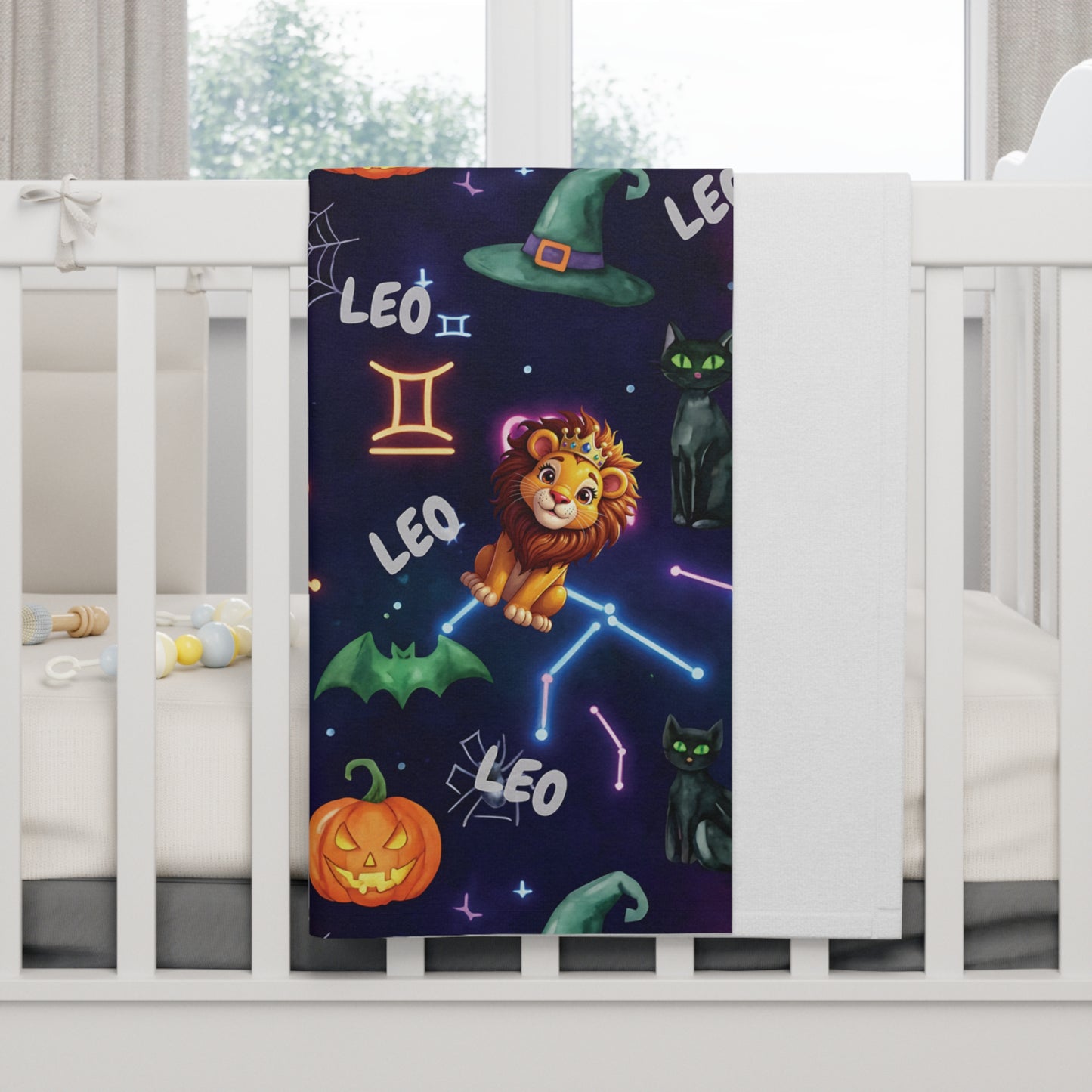 Leo Astrology Halloween-Themed Baby Blanket, Cozy Fleece Leo Astrology Blanket, Zodiac Nursery Decor, Baby Shower Gift, Leo Baby Gift