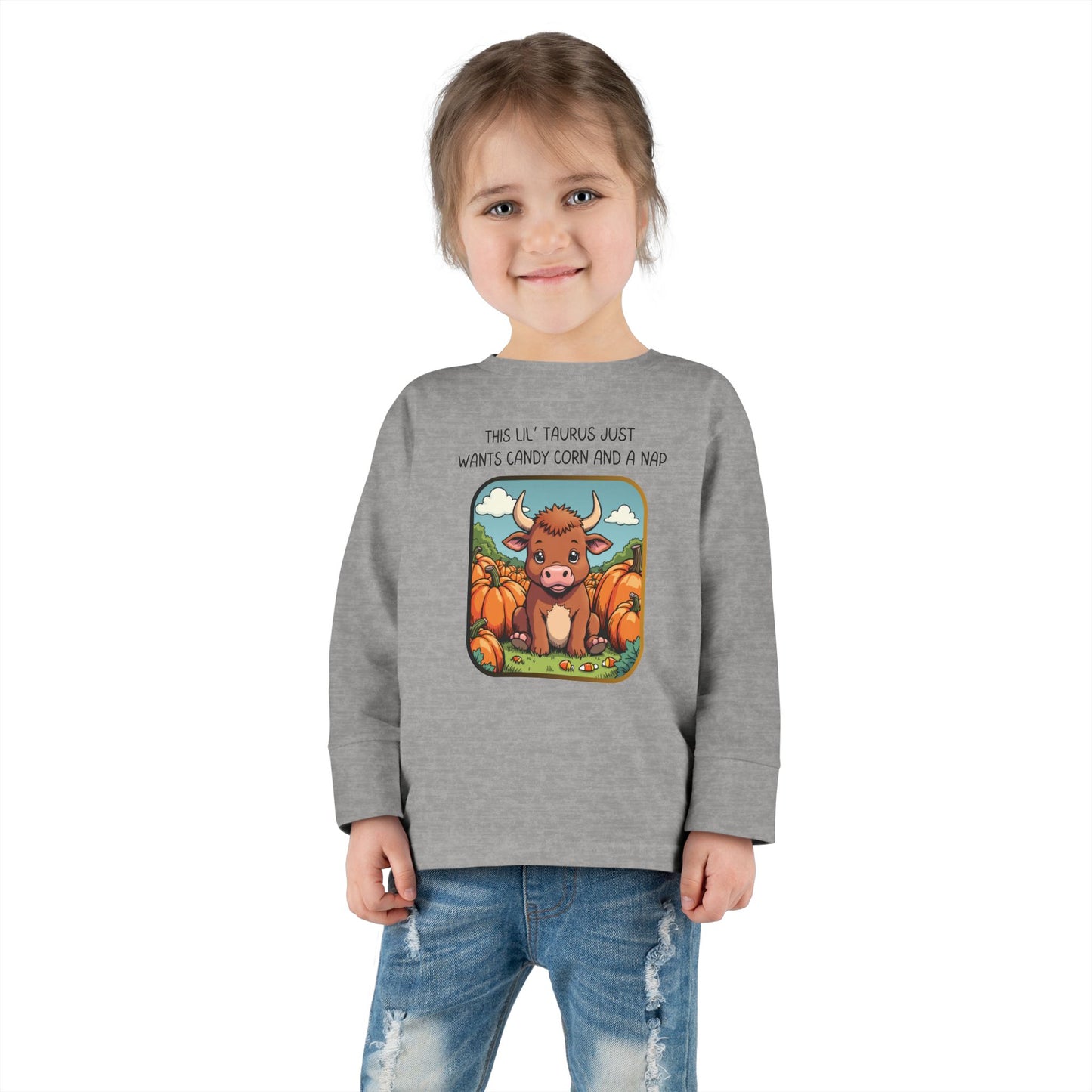 Taurus Halloween Long Sleeve Tee - Taurus Fashion for Kids, Spooky Season Outfit, Boo-tiful Gift, Trick or Treat Shirt, Zodiac Gift
