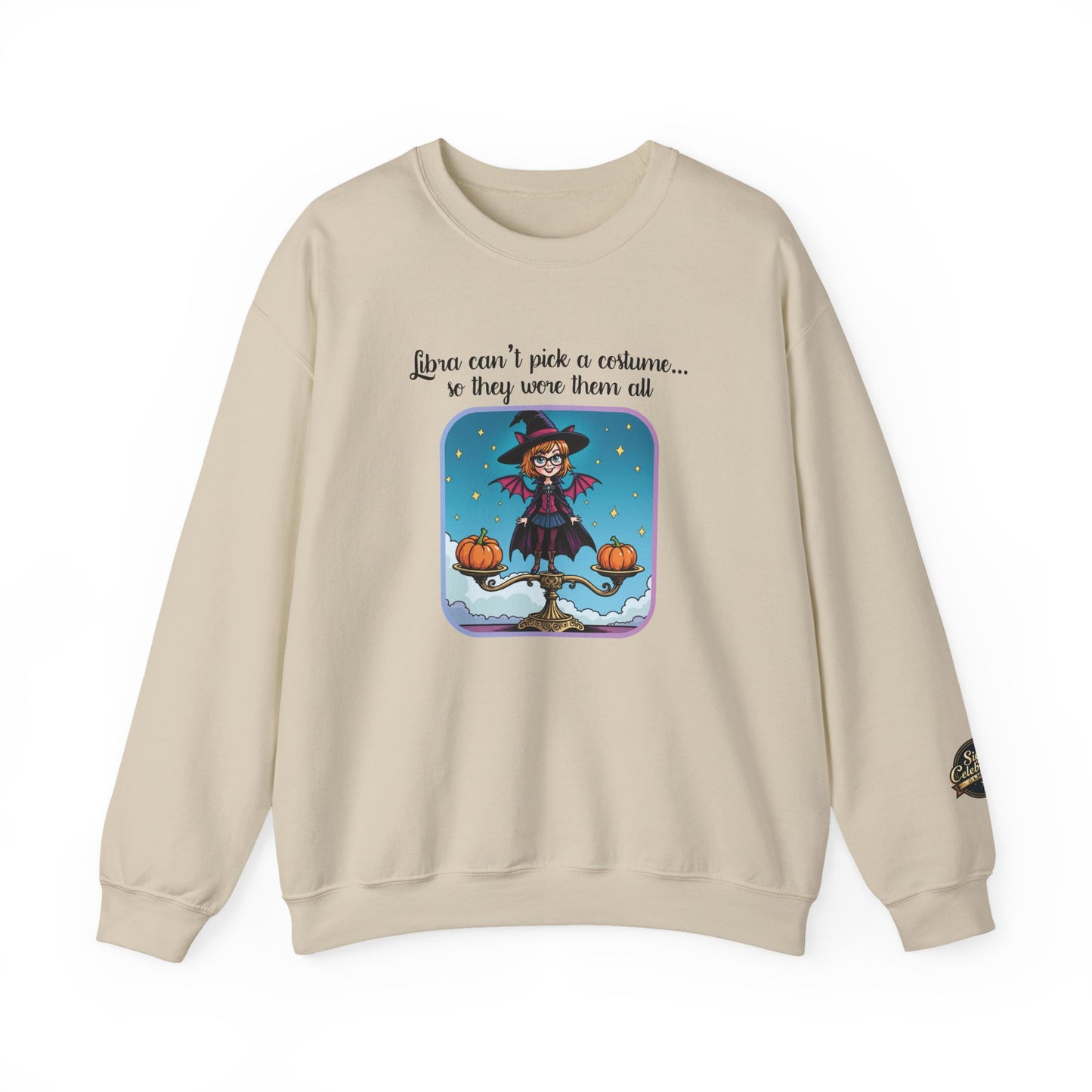 Halloween-themed Libra Inspired Ladies Crewneck Sweatshirt, Cozy Astrology Gift, Halloween Apparel, Zodiac Inspired Clothing