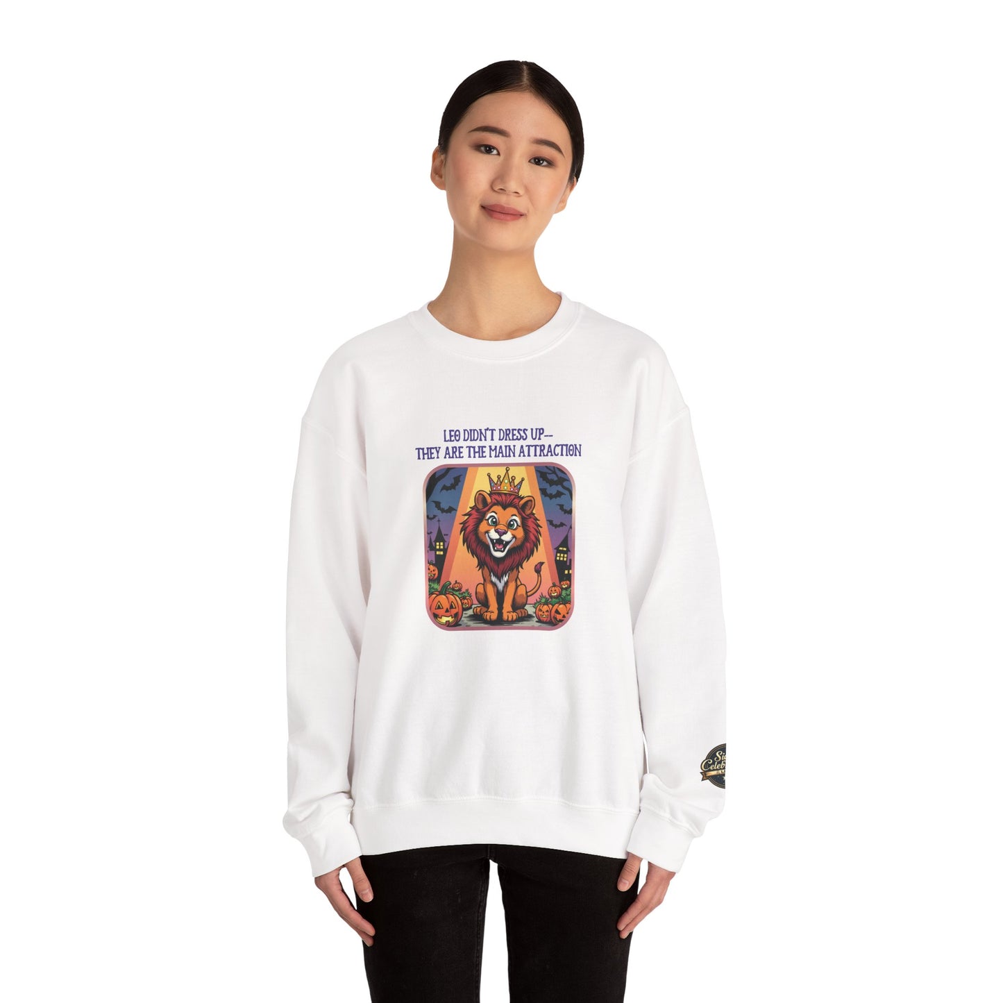 Leo Halloween Inspired Ladies Crewneck Sweatshirt, Cozy Astrology Gift, Halloween Apparel, Zodiac Inspired Clothing