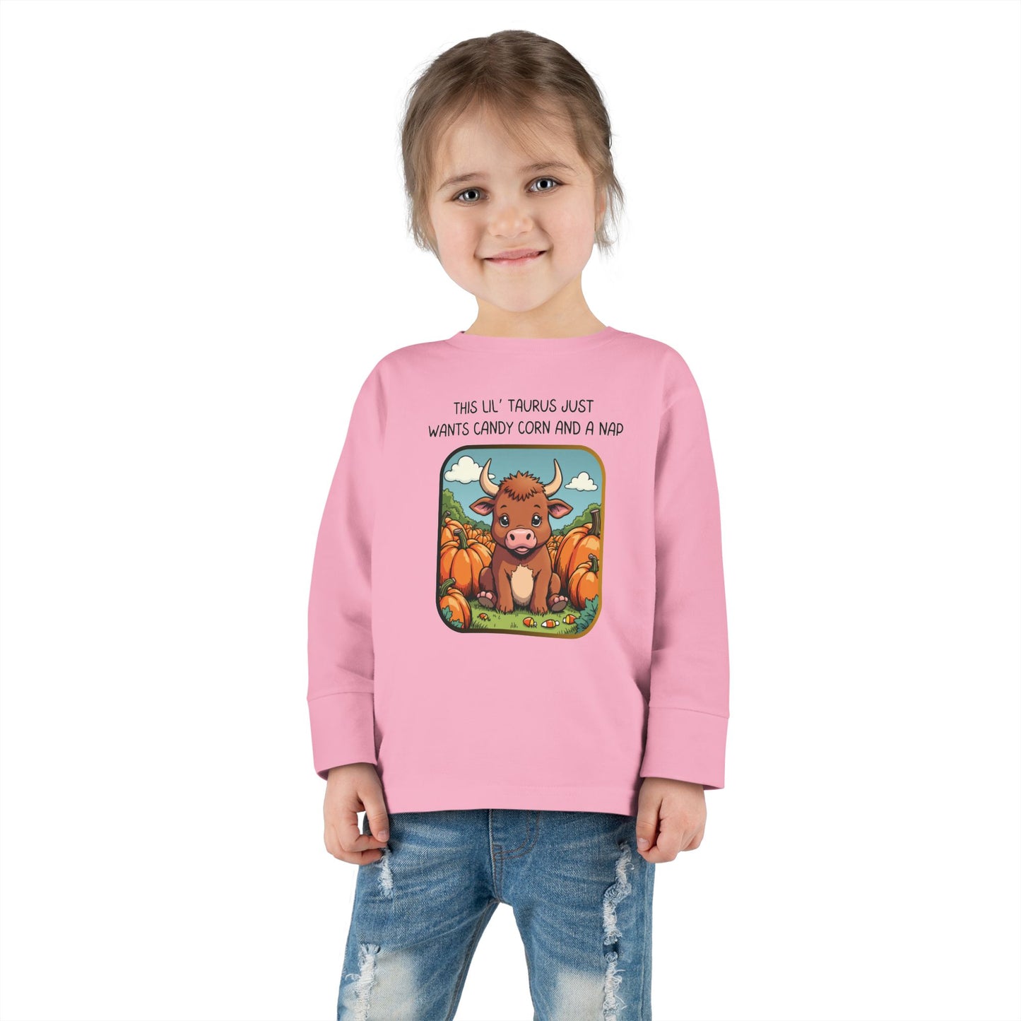 Taurus Halloween Long Sleeve Tee - Taurus Fashion for Kids, Spooky Season Outfit, Boo-tiful Gift, Trick or Treat Shirt, Zodiac Gift