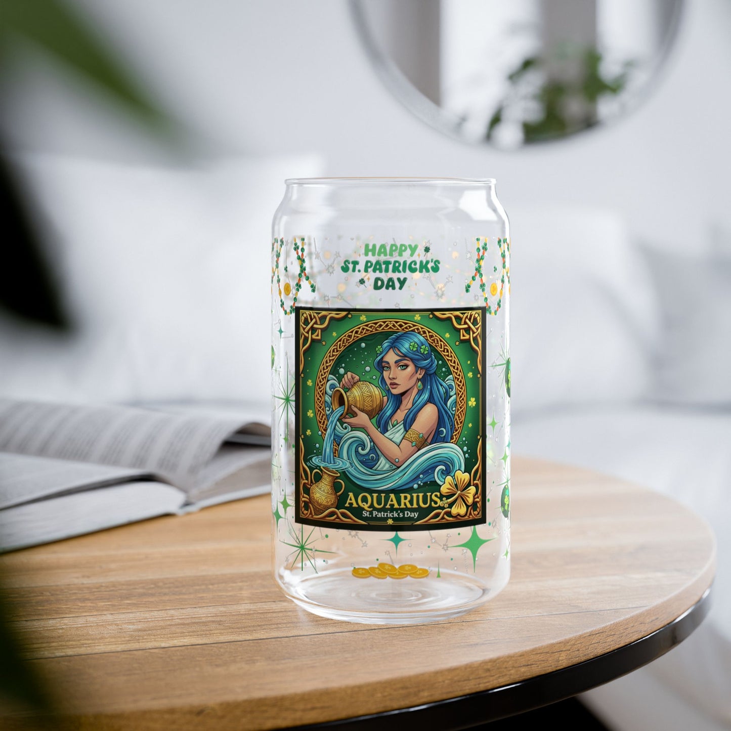 Aquarius Sipper Glass 16oz – St. Patrick's Day Design