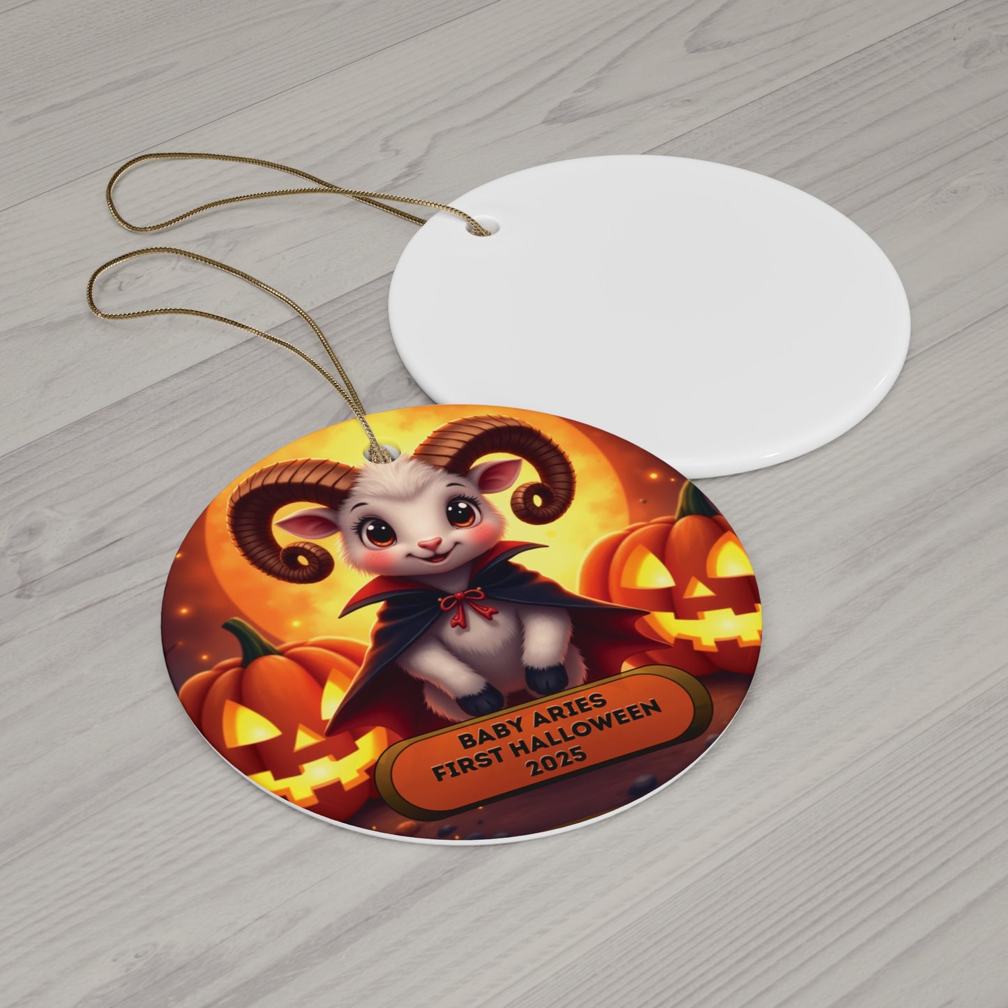 Baby Aries 2025 Halloween Round Ceramic Ornament