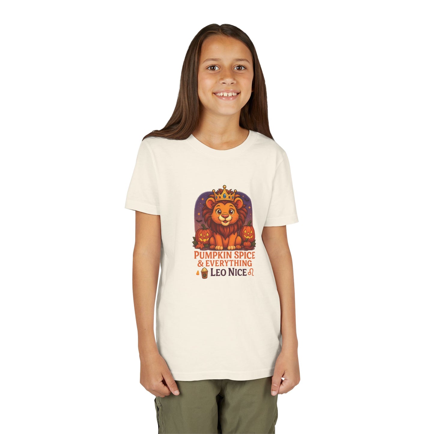Leo Halloween Themed Youth Tee, Pumpkin Spice Leo Design, Kids Halloween Shirt, Trick or Treat T-Shirt, Halloween Tee, Zodiac Gift for her