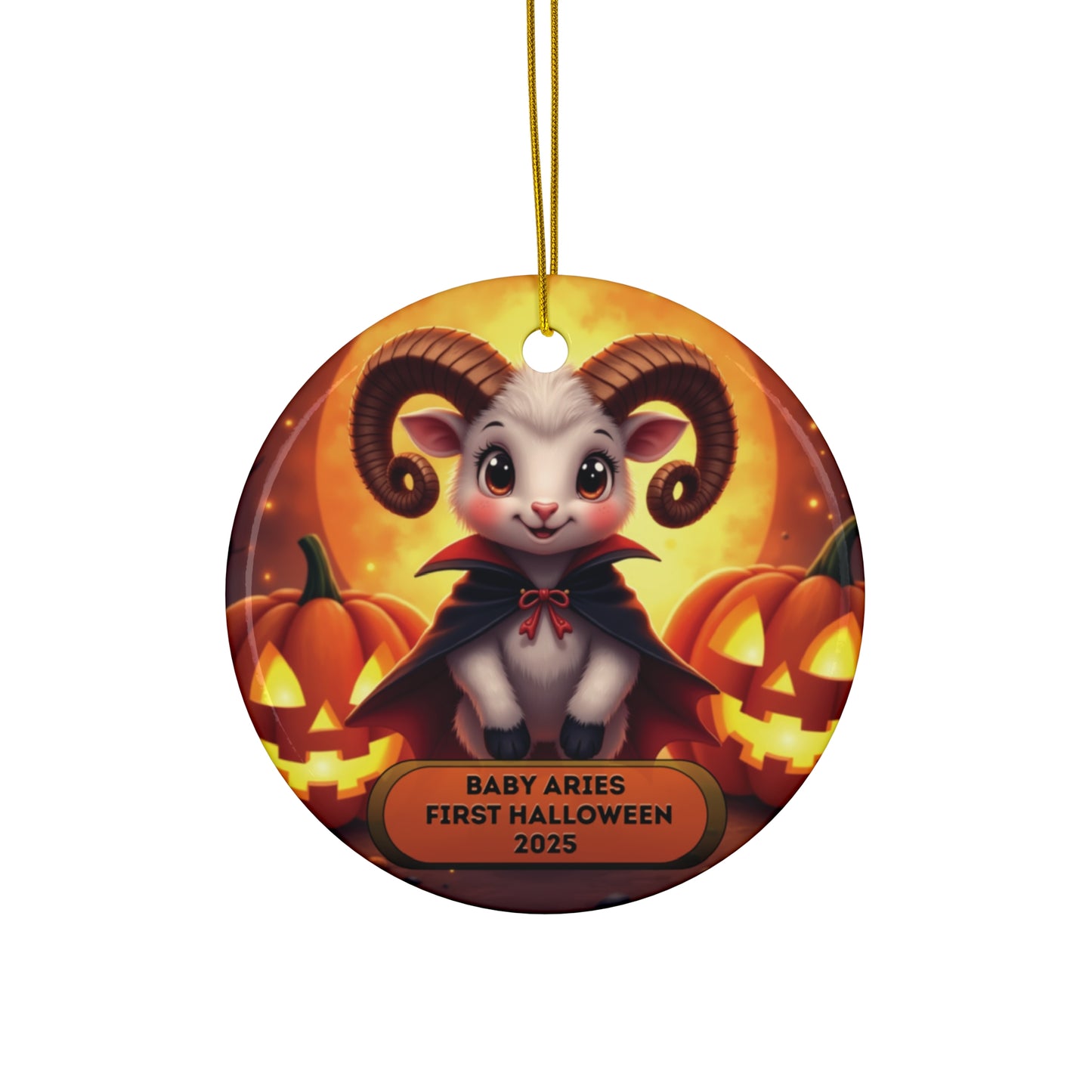 Baby Aries 2025 Halloween Round Ceramic Ornament