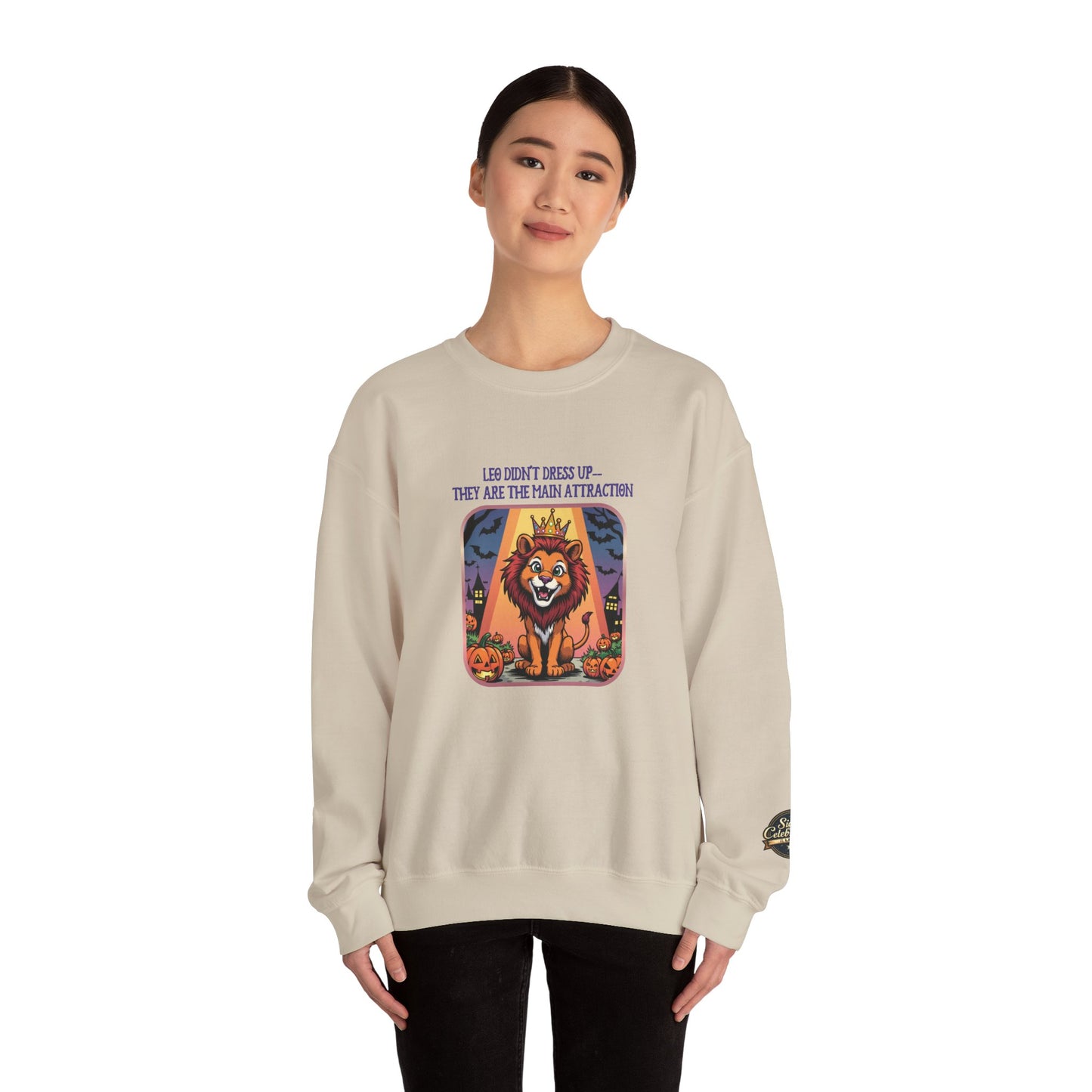Leo Halloween Inspired Ladies Crewneck Sweatshirt, Cozy Astrology Gift, Halloween Apparel, Zodiac Inspired Clothing