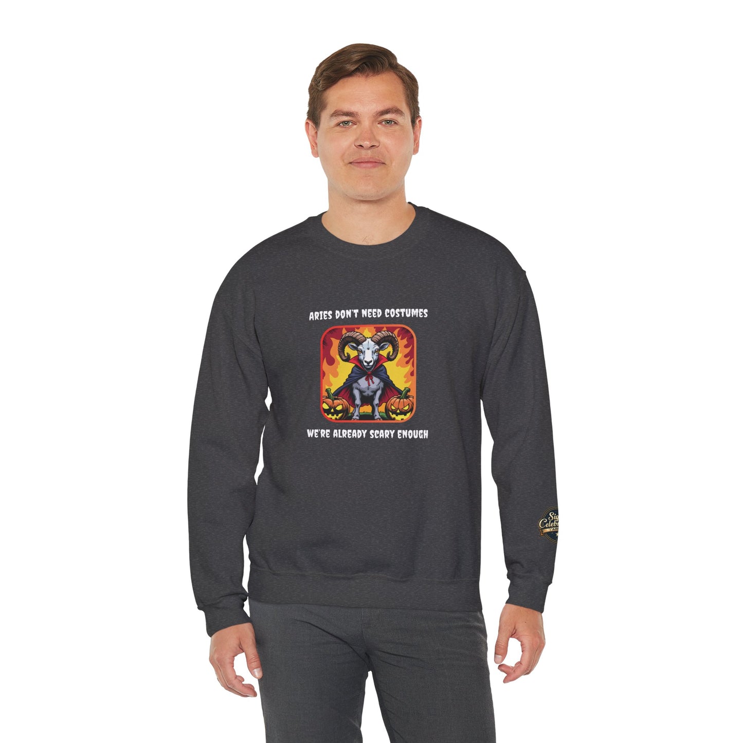 Halloween Aries-Inspired Crewneck Sweatshirt for Men - Perfect for Spooky Season, Aries Gift , Zodiac Gifts, Comfortable Style