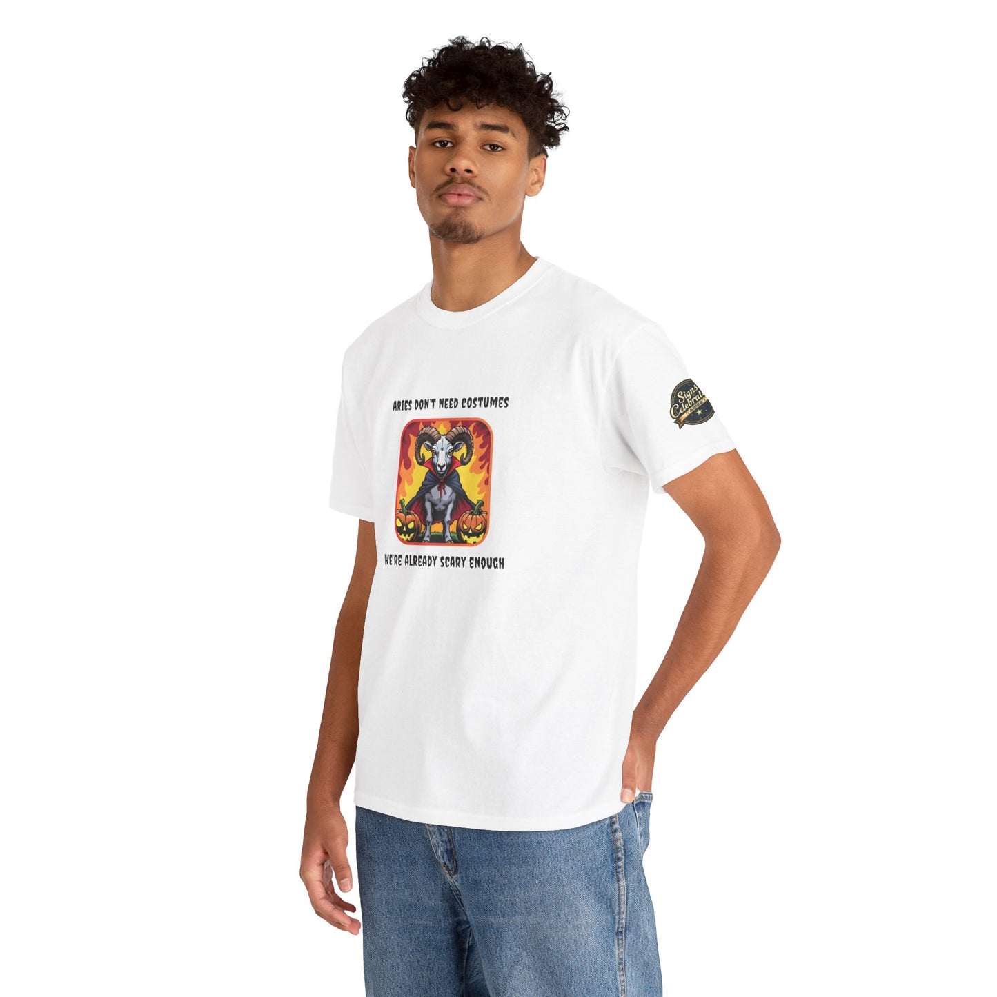 Aries Halloween Heavy Cotton Tee - Perfect for Men, Everyday Wear, Halloween Costume Alternative, Aries Gift
