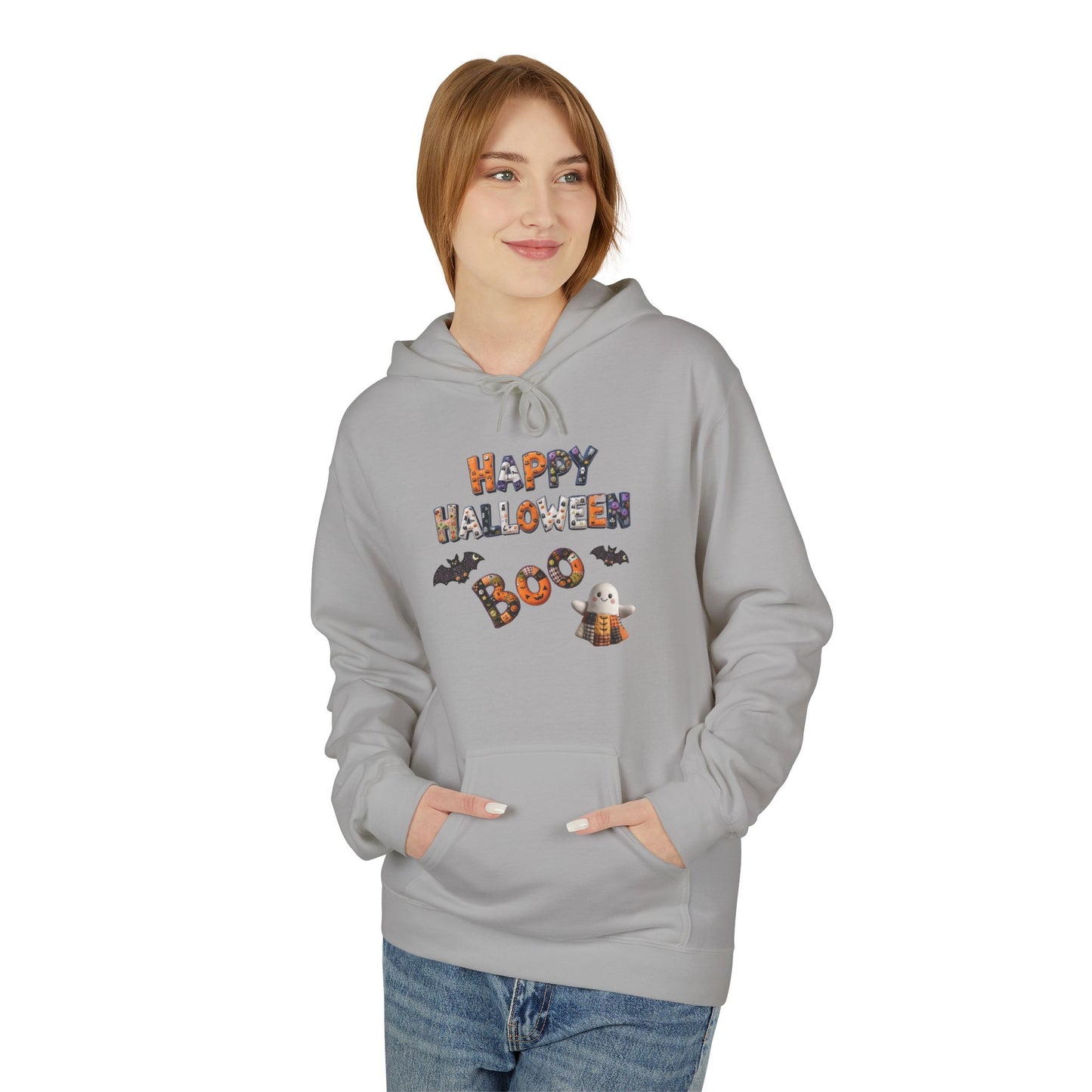 Halloween Boo Patchwork Fleece Hoodie, Unisex Sweatshirt