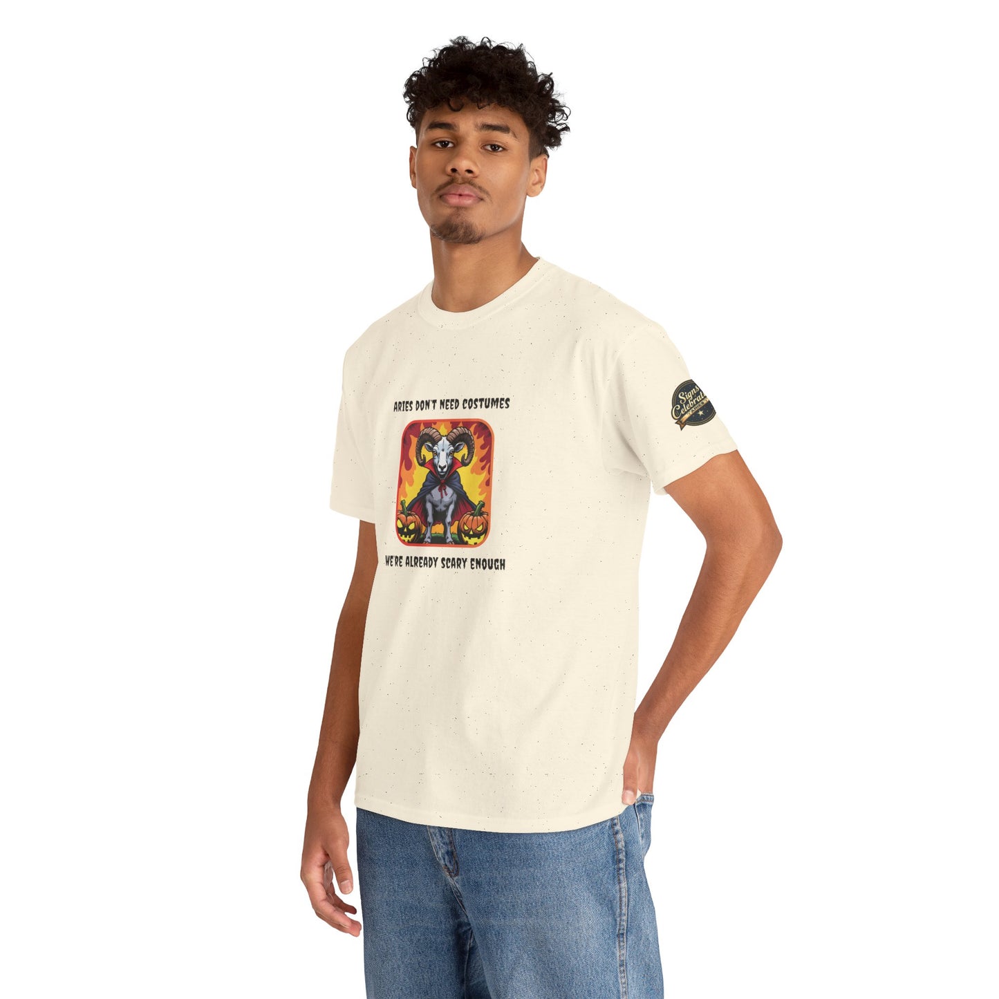 Aries Halloween Heavy Cotton Tee - Perfect for Men, Everyday Wear, Halloween Costume Alternative, Aries Gift