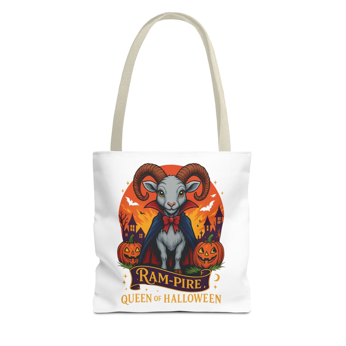 Aries Halloween Ram-Pire Queen Tote Bag, Spooky Aries Tote, Halloween Party Accessory, Gift for Aries, Halloween Decor