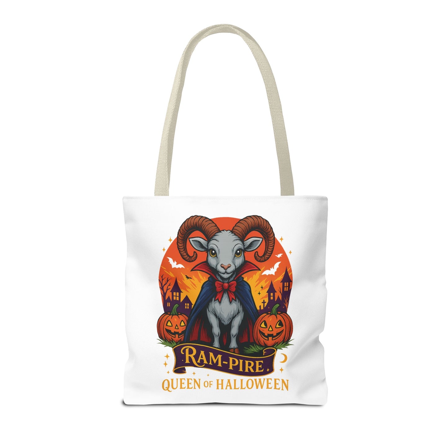 Aries Halloween Ram-Pire Queen Tote Bag, Spooky Aries Tote, Halloween Party Accessory, Gift for Aries, Halloween Decor