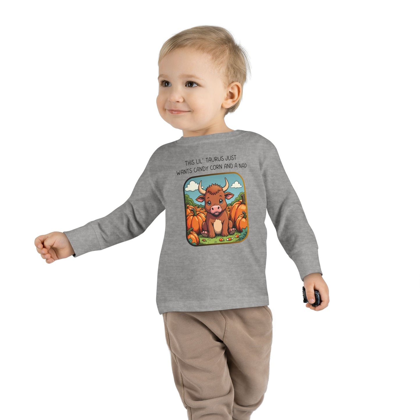Taurus Halloween Long Sleeve Tee - Taurus Fashion for Kids, Spooky Season Outfit, Boo-tiful Gift, Trick or Treat Shirt, Zodiac Gift