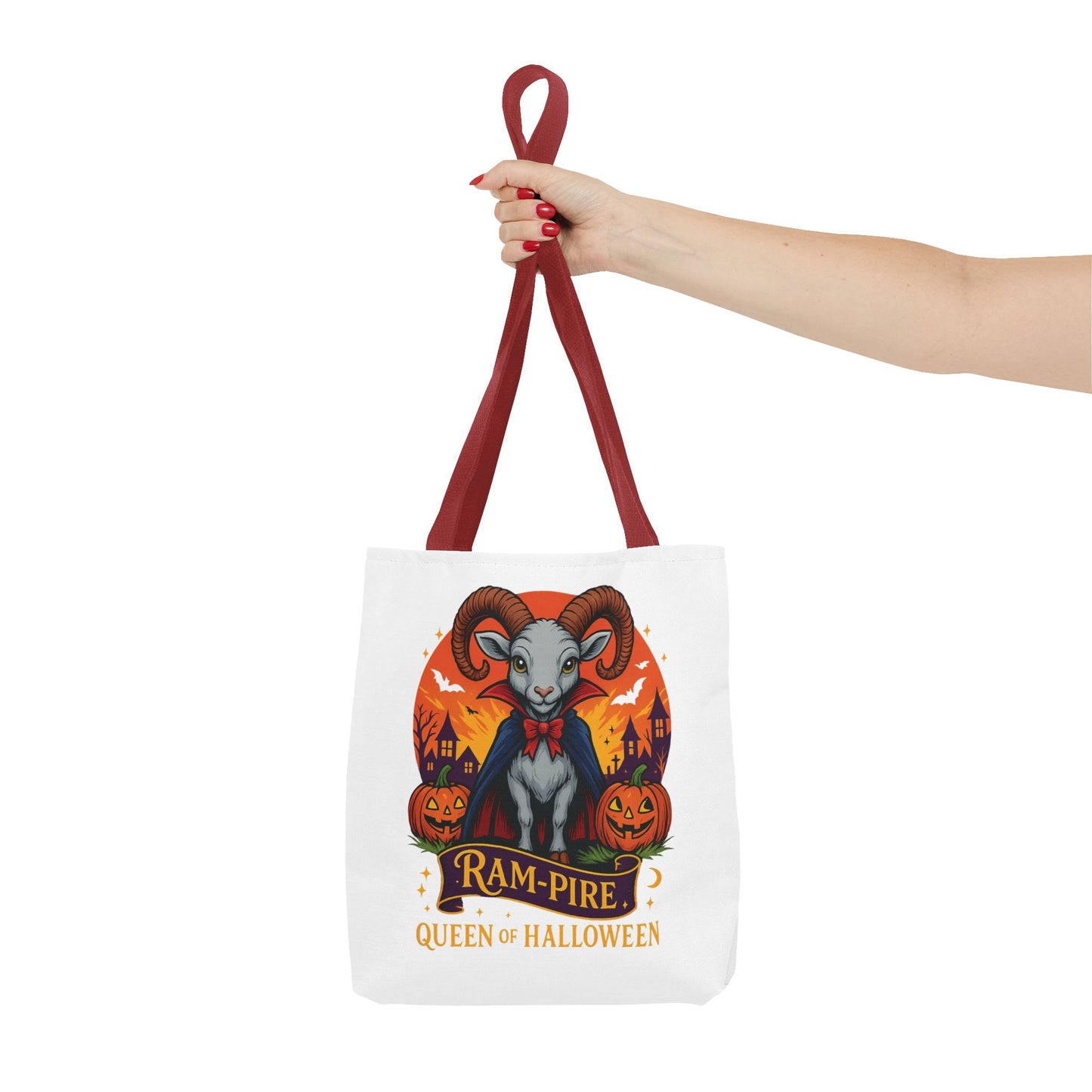 Aries Halloween Ram-Pire Queen Tote Bag, Spooky Aries Tote, Halloween Party Accessory, Gift for Aries, Halloween Decor