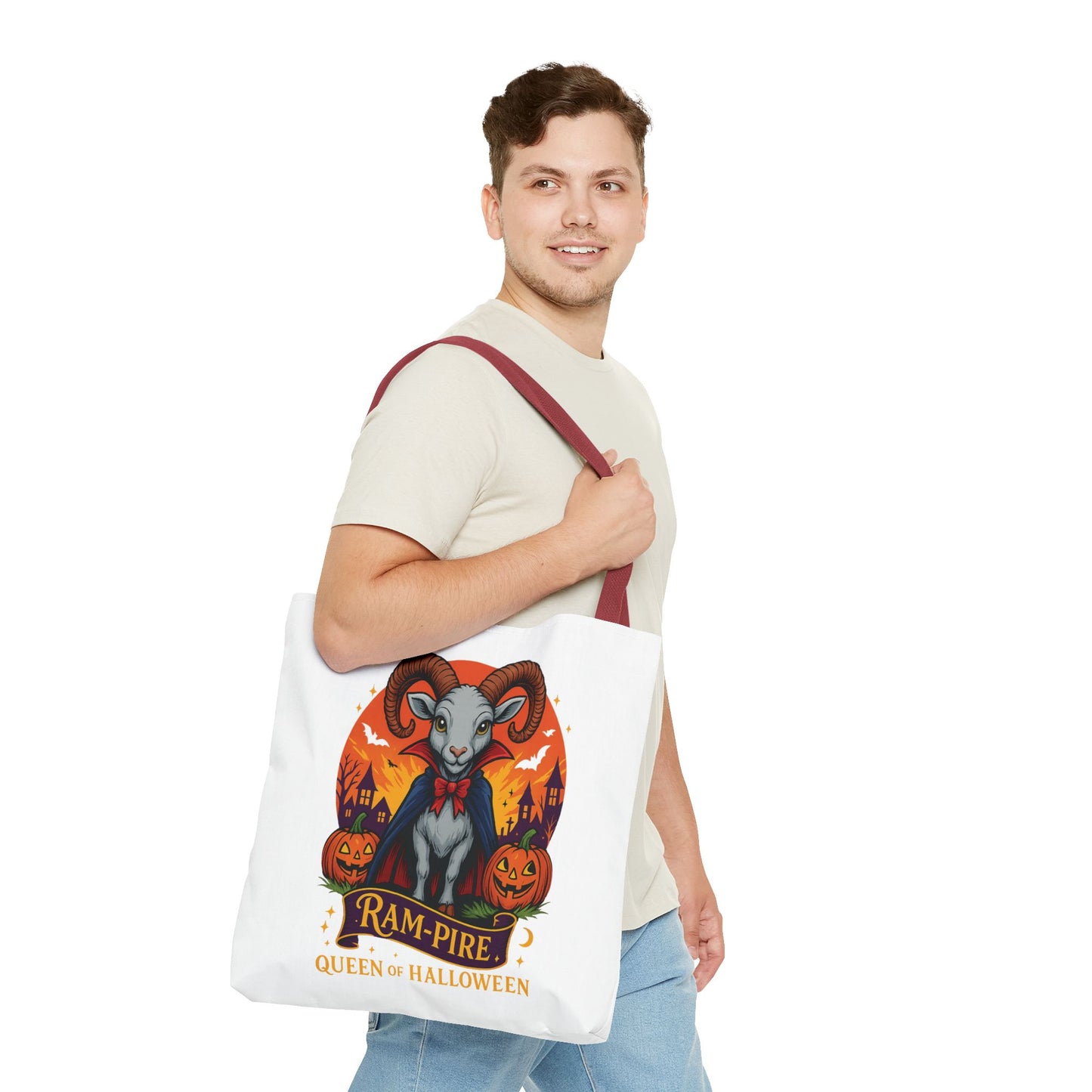 Aries Halloween Ram-Pire Queen Tote Bag, Spooky Aries Tote, Halloween Party Accessory, Gift for Aries, Halloween Decor