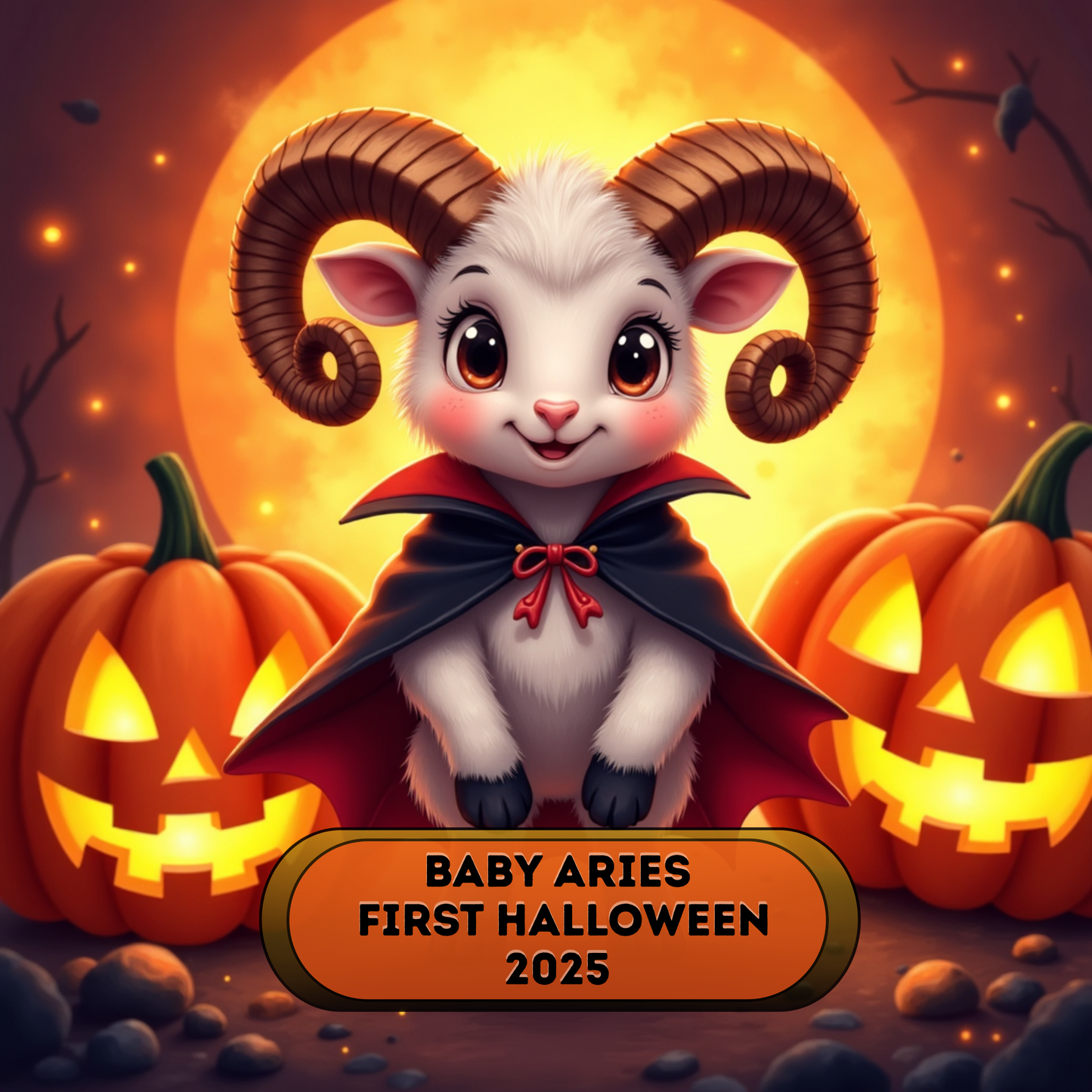 Baby Aries 2025 Halloween Round Ceramic Ornament