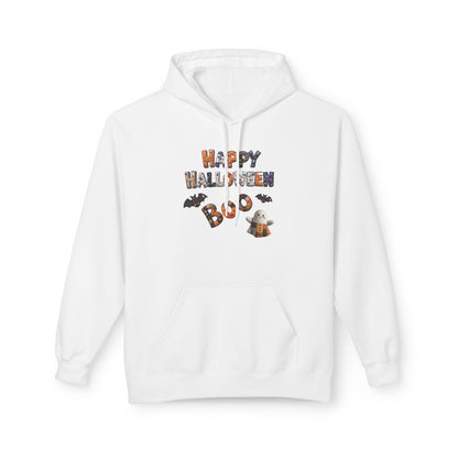 Halloween Boo Patchwork Fleece Hoodie, Unisex Sweatshirt