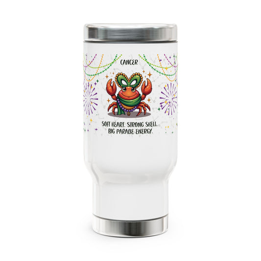 Cancer Stainless Steel 14oz Travel Mug - Mardi Gras Design