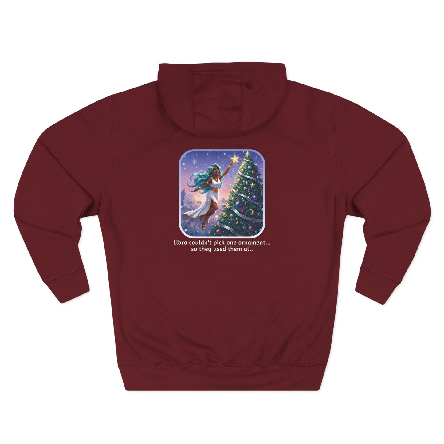 Libra Christmas-Themed Three Panel Fleece Hoodie for Her