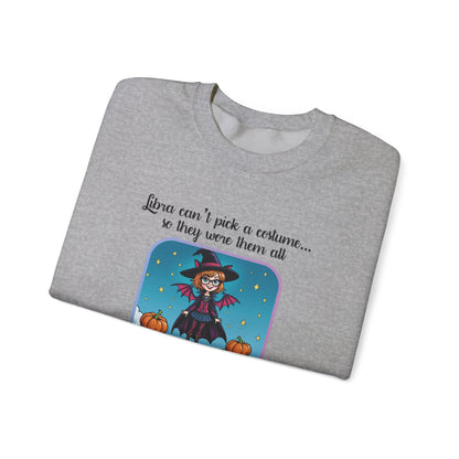Halloween-themed Libra Inspired Ladies Crewneck Sweatshirt, Cozy Astrology Gift, Halloween Apparel, Zodiac Inspired Clothing