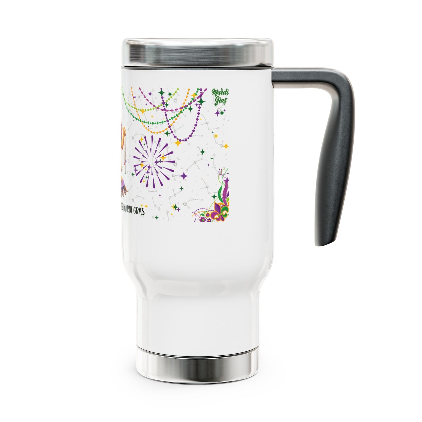 Leo Stainless Steel 14oz Travel Mug - Mardi Gras Design