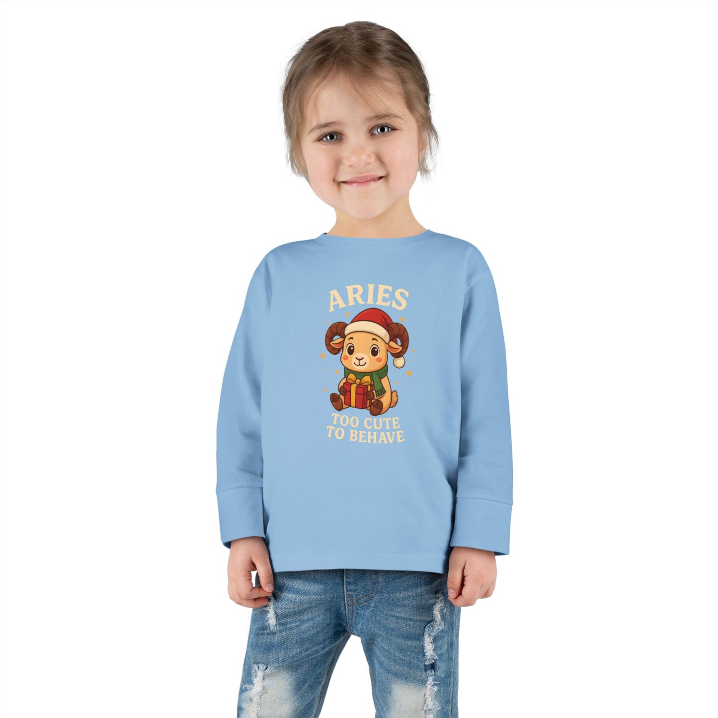 Aries Christmas-Themed Toddler Long Sleeve Tee