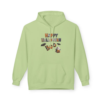 Halloween Boo Patchwork Fleece Hoodie, Unisex Sweatshirt