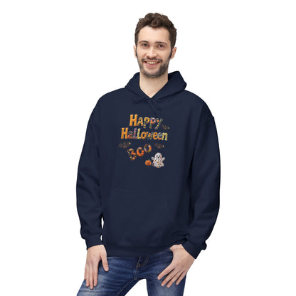 Halloween Boo Patchwork Fleece Hoodie, Unisex Sweatshirt