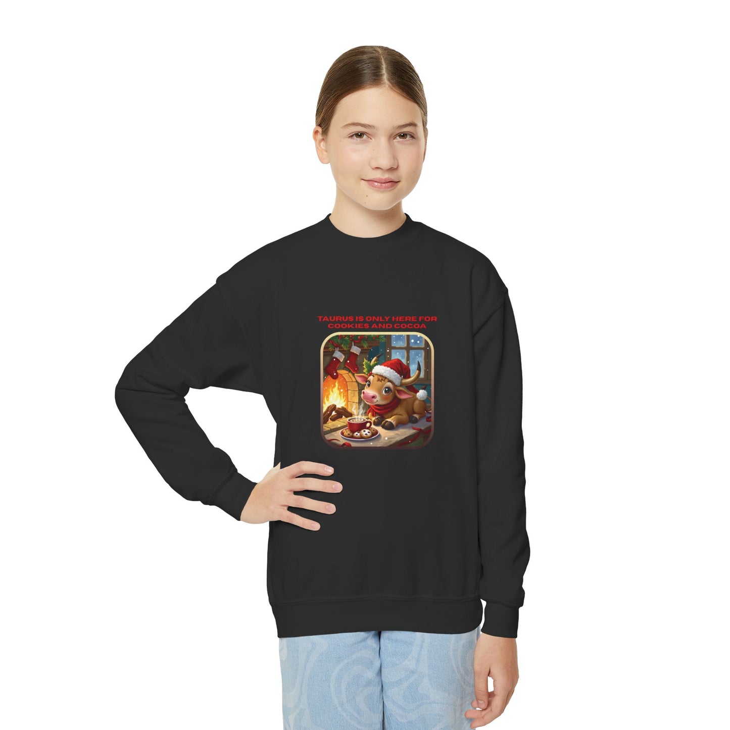 Taurus Christmas-Themed Youth Crewneck Pullover Sweatshirt