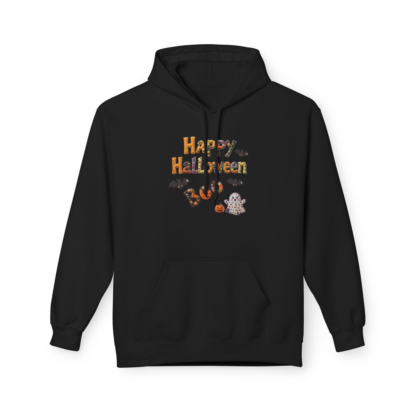 Halloween Boo Patchwork Fleece Hoodie, Unisex Sweatshirt