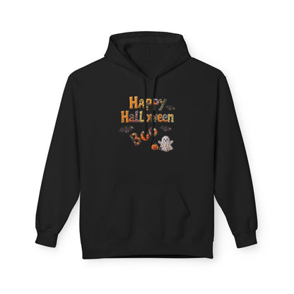 Halloween Boo Patchwork Fleece Hoodie, Unisex Sweatshirt