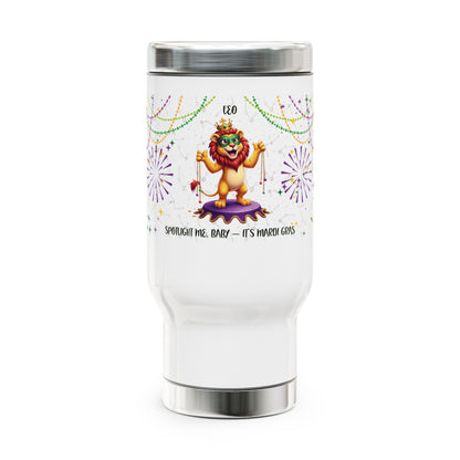 Leo Stainless Steel 14oz Travel Mug - Mardi Gras Design