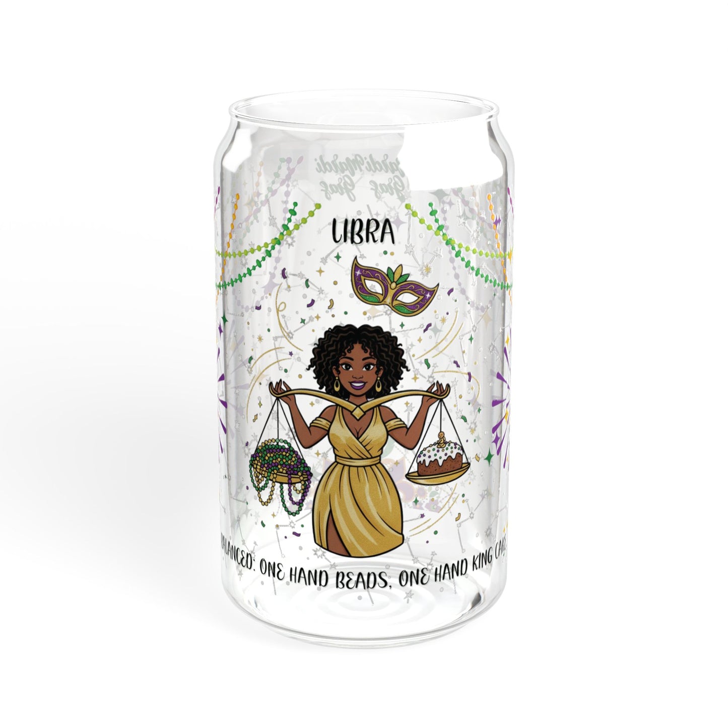 Libra Sipper Glass 16oz - Mardi Gras Design