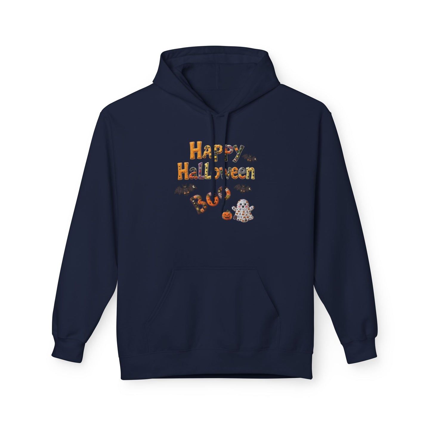 Halloween Boo Patchwork Fleece Hoodie, Unisex Sweatshirt