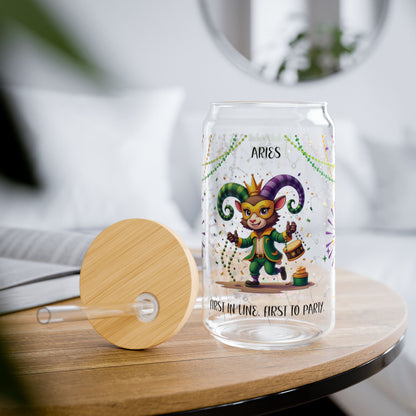 Aries Sipper Glass 16oz – Mardi Gras Design
