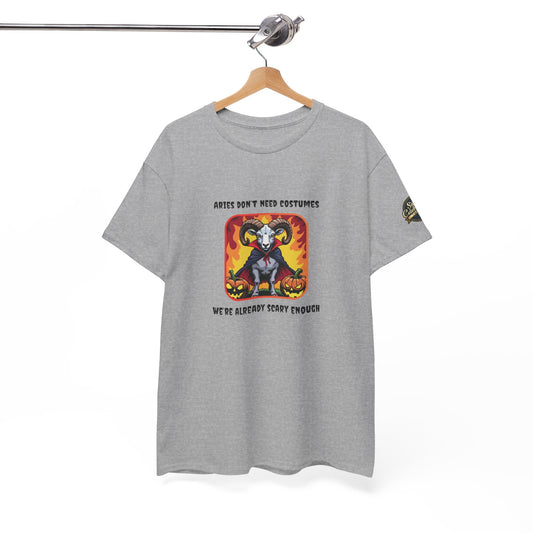 Aries Halloween Heavy Cotton Tee - Perfect for Men, Everyday Wear, Halloween Costume Alternative, Aries Gift