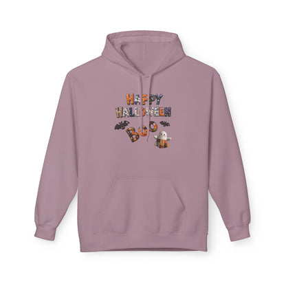 Halloween Boo Patchwork Fleece Hoodie, Unisex Sweatshirt