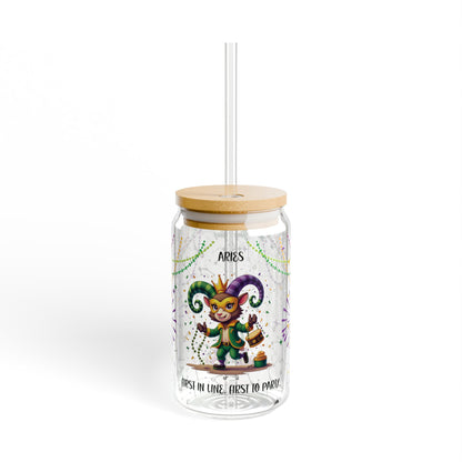 Aries Sipper Glass 16oz – Mardi Gras Design
