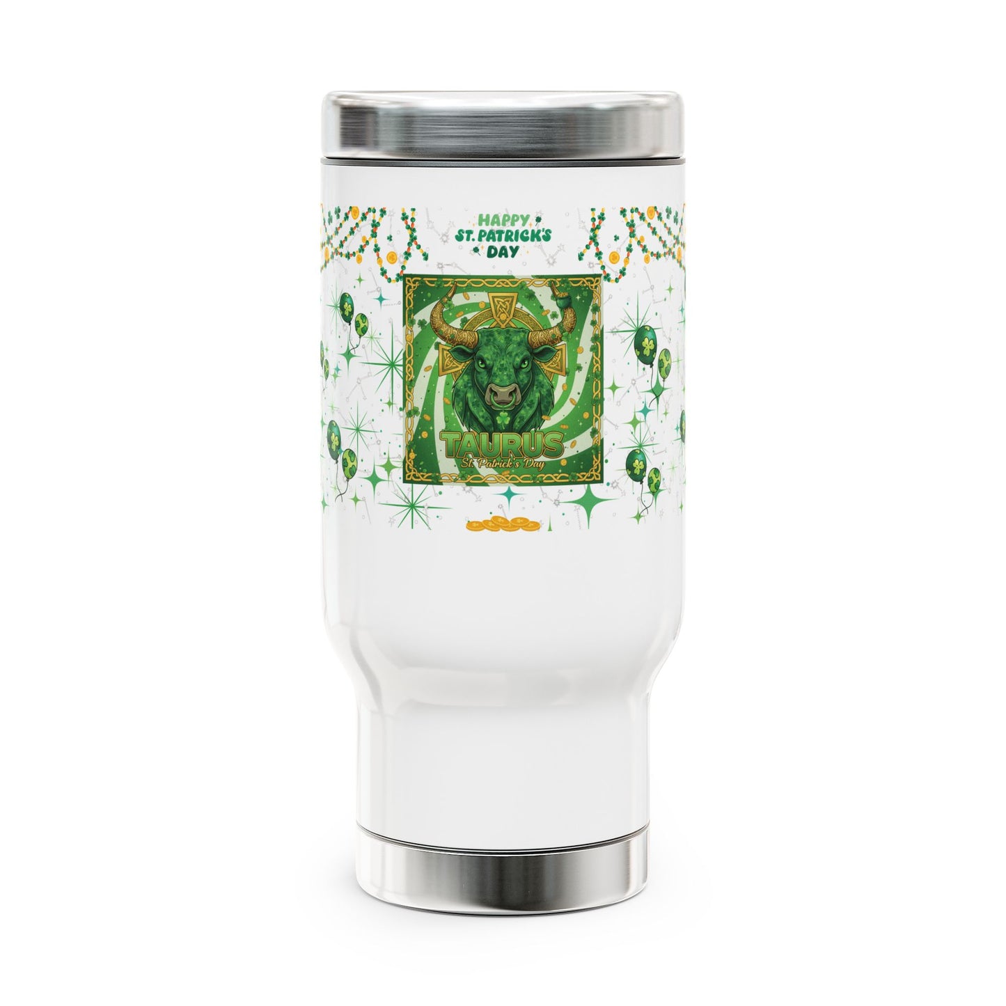 Taurus Stainless Steel 14oz Travel Mug - St. Patrick's Day Design