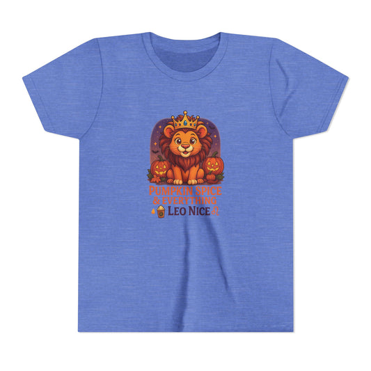 Leo Halloween Themed Youth Tee, Pumpkin Spice Leo Design, Kids Halloween Shirt, Trick or Treat T-Shirt, Halloween Tee, Zodiac Gift for her