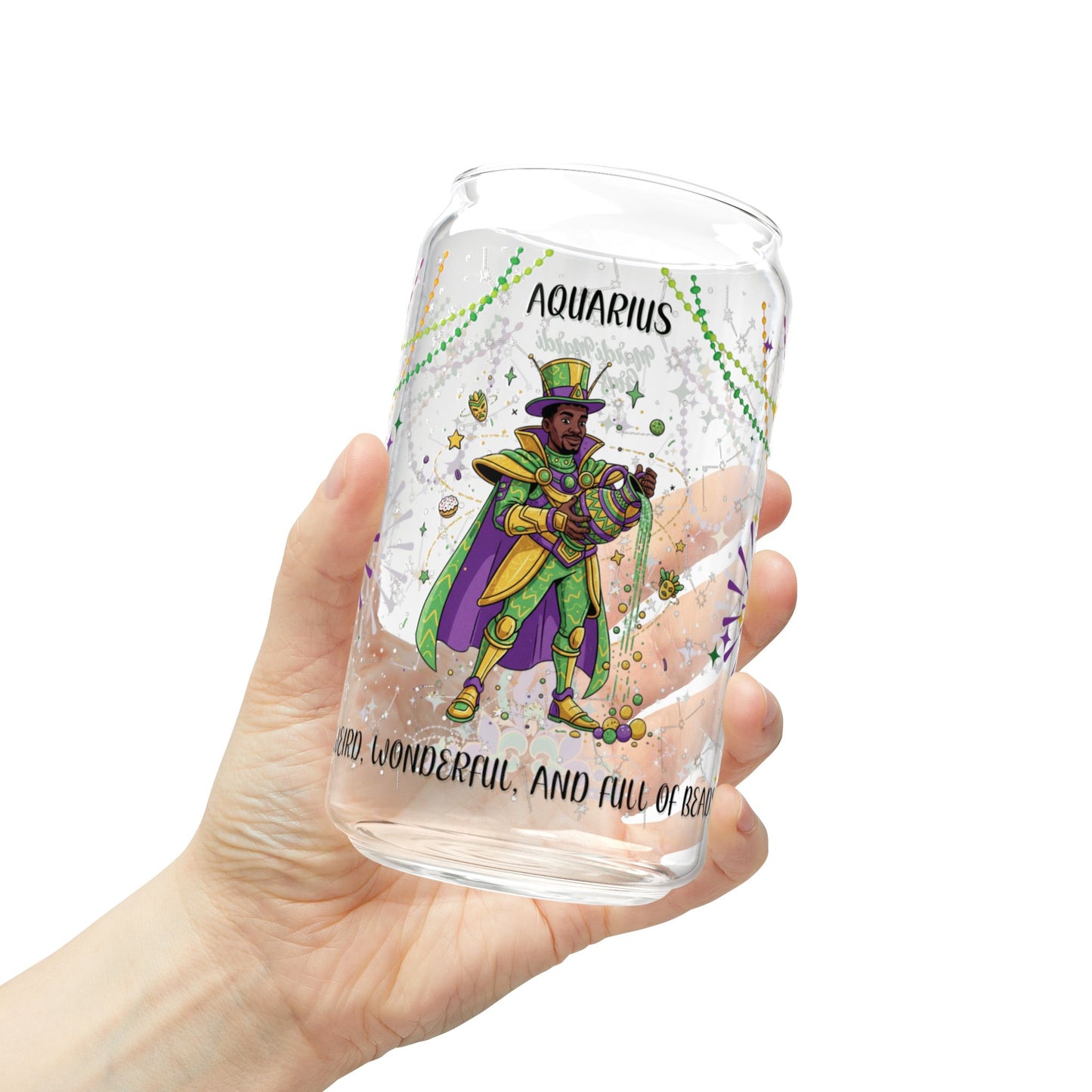 Aquarius Sipper Glass 16oz – Mardi Gras Design