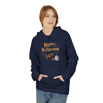 Halloween Boo Patchwork Fleece Hoodie, Unisex Sweatshirt