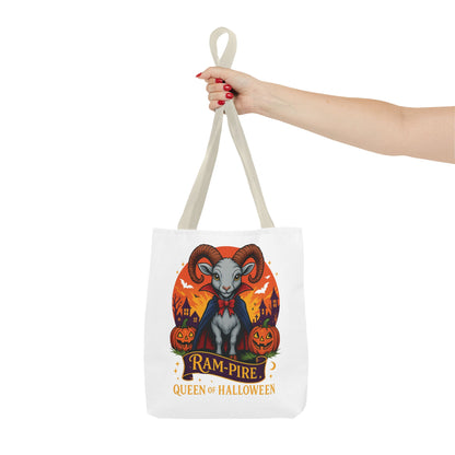 Aries Halloween Ram-Pire Queen Tote Bag, Spooky Aries Tote, Halloween Party Accessory, Gift for Aries,  Halloween Decor