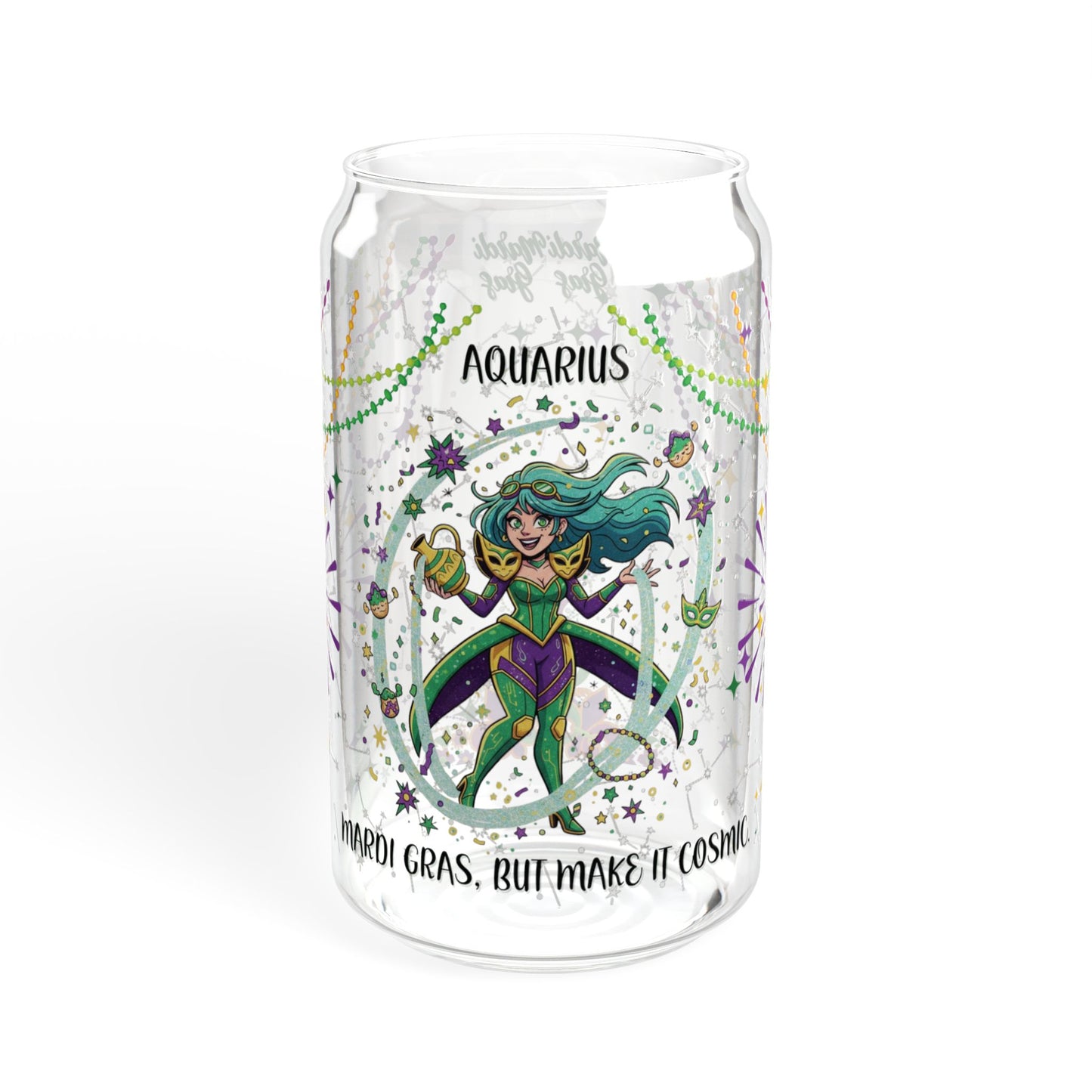 Aquarius Sipper Glass 16oz – Mardi Gras Female Design