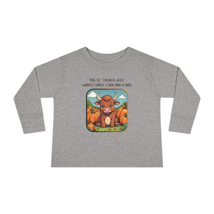 Taurus Halloween Long Sleeve Tee - Taurus Fashion for Kids, Spooky Season Outfit, Boo-tiful Gift, Trick or Treat Shirt, Zodiac Gift