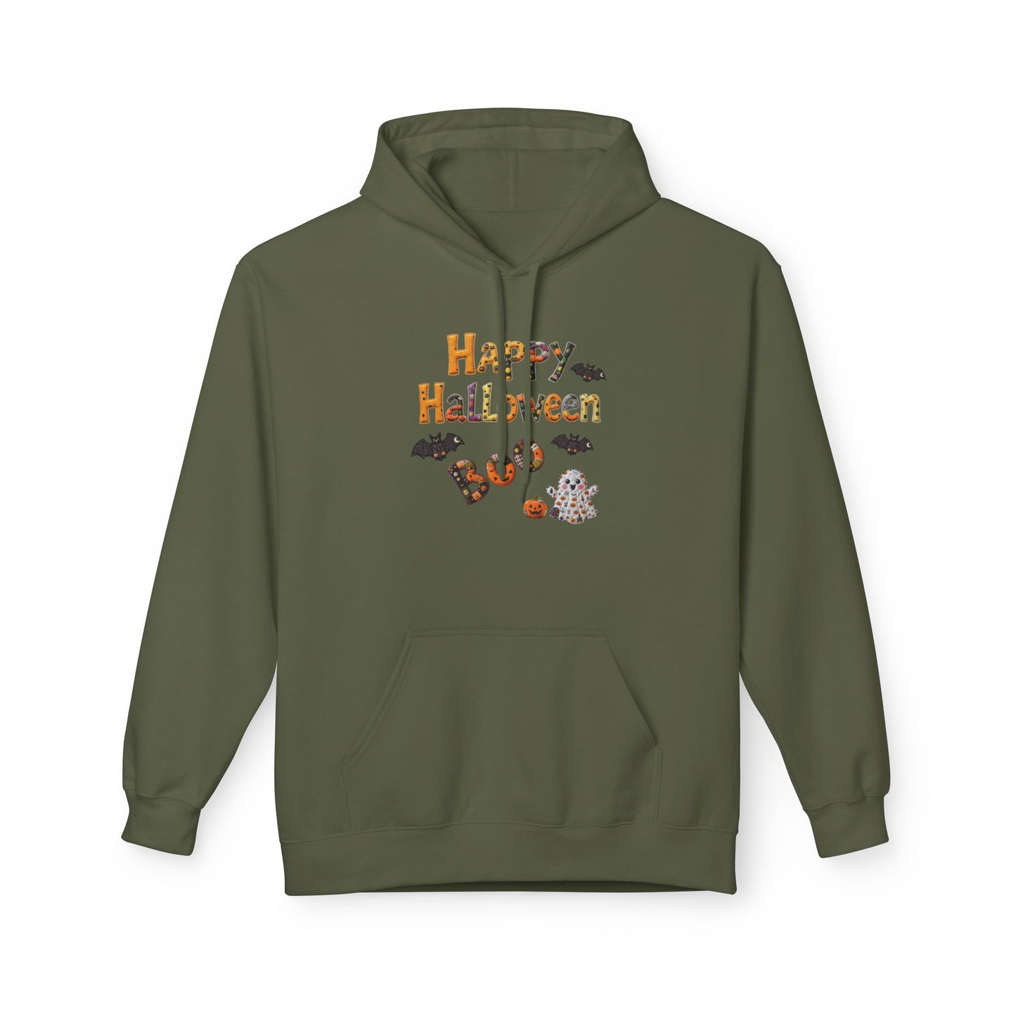 Halloween Boo Patchwork Fleece Hoodie, Unisex Sweatshirt