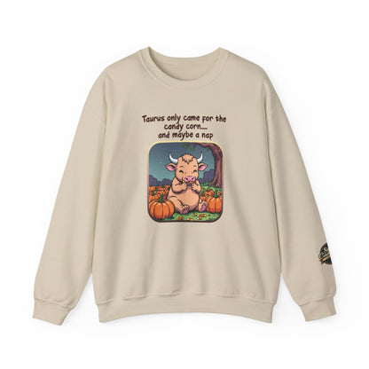 Taurus Halloween Inspired Ladies Crewneck Sweatshirt, Cozy Astrology Gift, Halloween Apparel, Zodiac Inspired Clothing