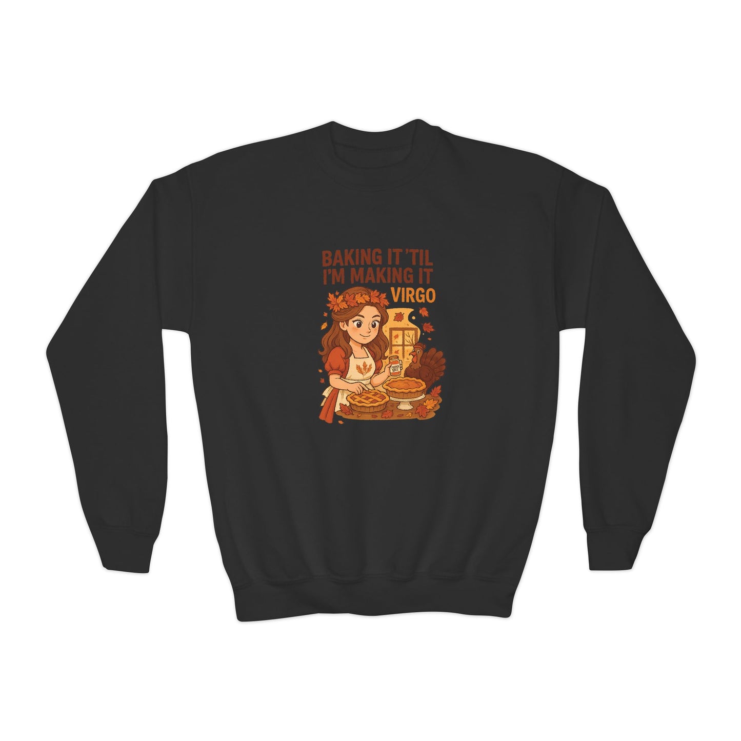 Virgo Thanksgiving-Themed Youth Crewneck Pullover Sweatshirt