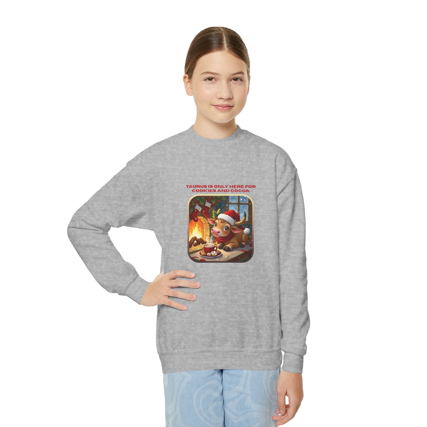 Taurus Christmas-Themed Youth Crewneck Pullover Sweatshirt